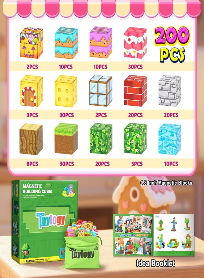 Toylogy مجموعة مكعبات مغناطيسية مكونة من 200 قطعة - لعبة بناء عالم مغناطيسي، غابة، حلوى، مكعبات وبلاطات مغناطيسية، ألعاب للأطفال الصغار، ألعاب بناء تعليمية خارجية للأولاد والبنات من عمر 3 إلى 8 سنوات - Image 3